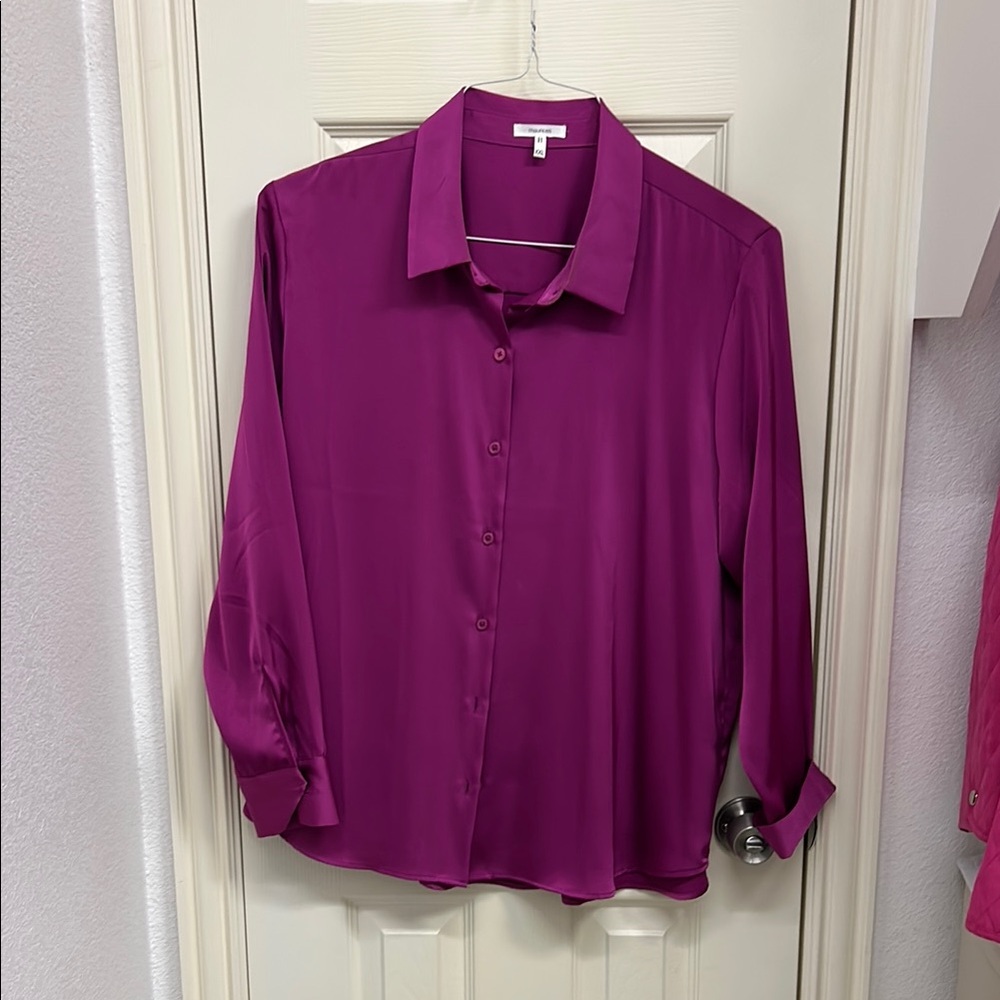 Maurices Fuchsia Satin Button-Down Shirt